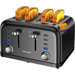 Black Toaster 4 Slice, Dual Independent Controls, Extra Wide Slot Toasters for B